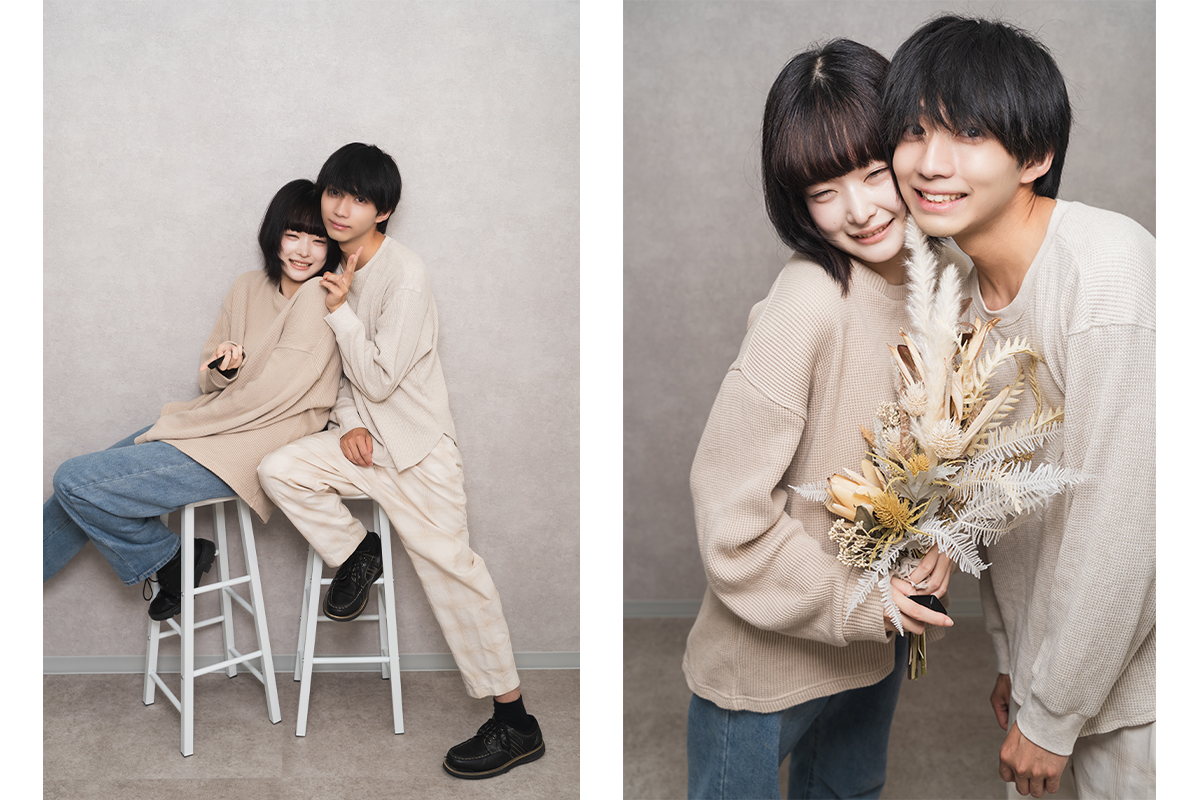 撮影ブースAで撮影したカップルのセルフ写真