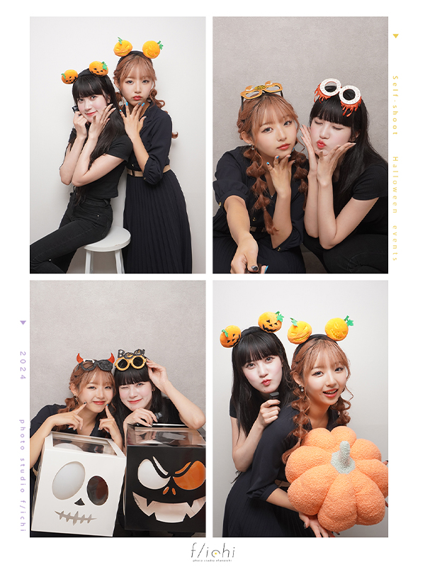 ハロウィンのカチューシャを身につけた女の子２組み